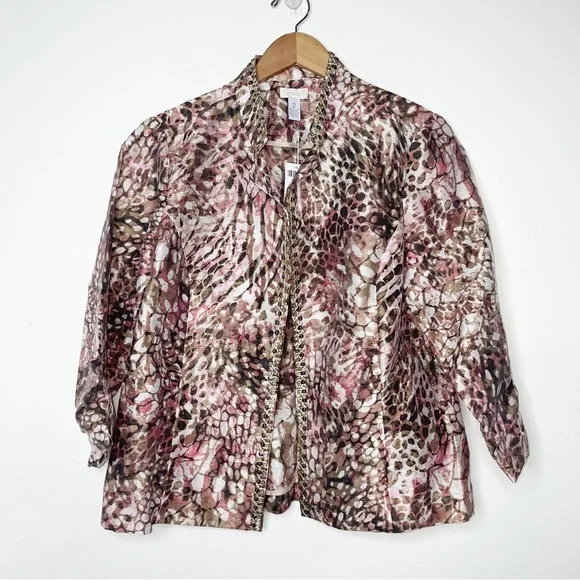 NWT CHICO'S Bernita Animal Pattern Caliente Coral Open Jacket - Picture 11 of 13
